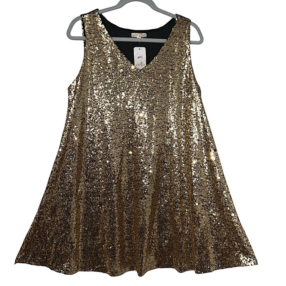 Wishlist Gold Sequin Sleeveless Mini Dress Women's Medium New